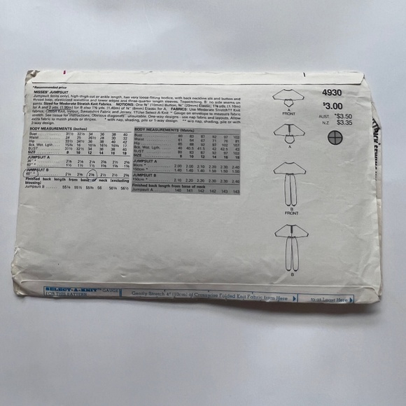 Vintage Butterick Sewing 4930 Jumpsuit Bodysuit Sz 8 10 12 Pattern 80s Fast Easy - Picture 4 of 5